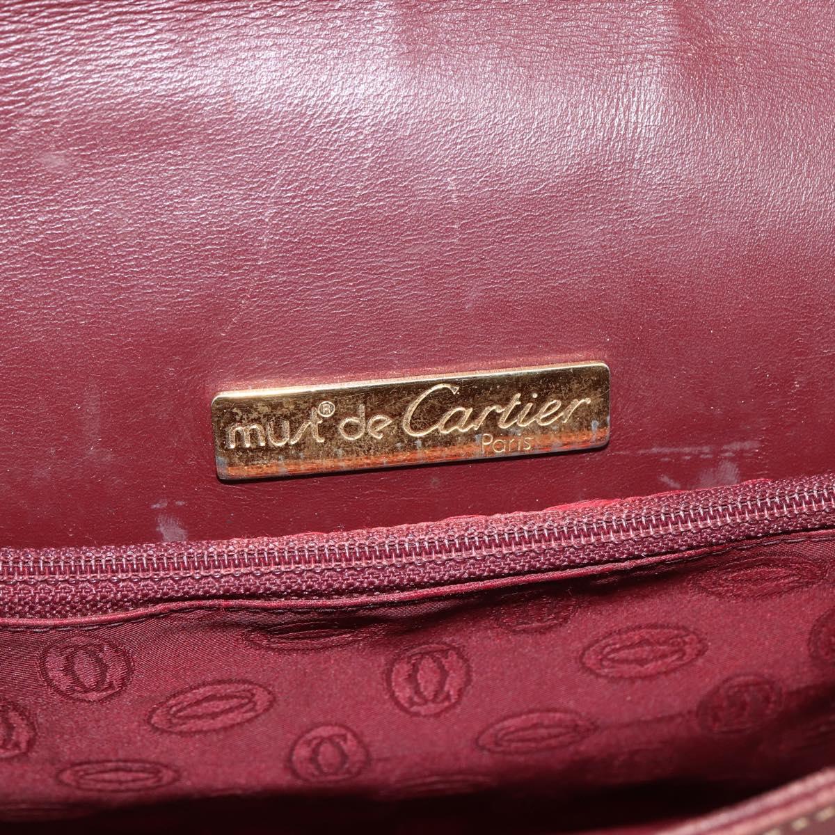 CARTIER Must Line Shoulder Bag Leather Bordeaux Gold Auth bs33585