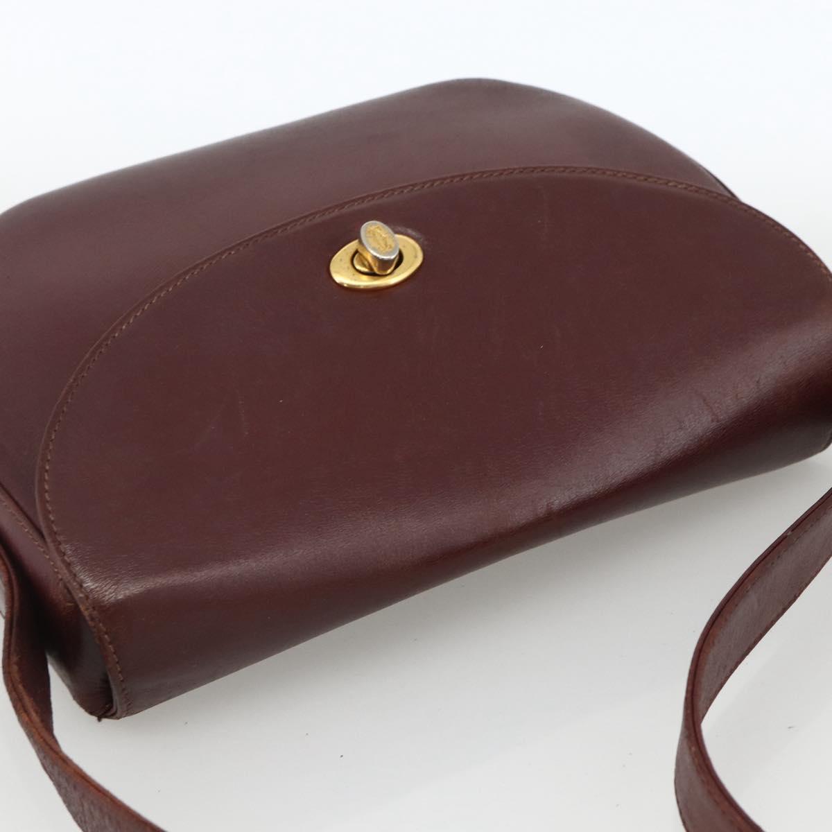 CARTIER Must Line Shoulder Bag Leather Bordeaux Gold Auth bs33585