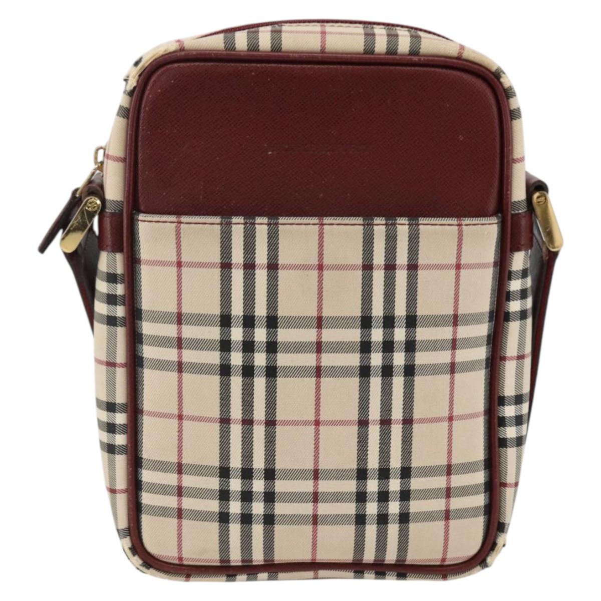 BURBERRY Nova Check Shoulder Bag Canvas Beige Gold Auth bs33586
