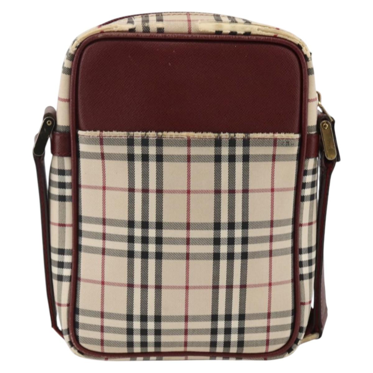 BURBERRY Nova Check Shoulder Bag Canvas Beige Gold Auth bs33586