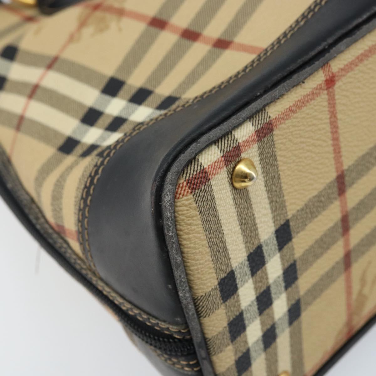 Burberrys Nova Check Hand Bag PVC Beige Gold Auth bs33587