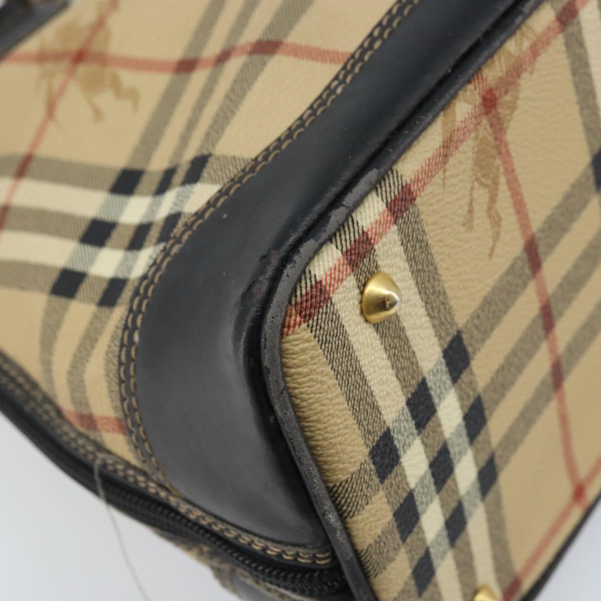 Burberrys Nova Check Hand Bag PVC Beige Gold Auth bs33587