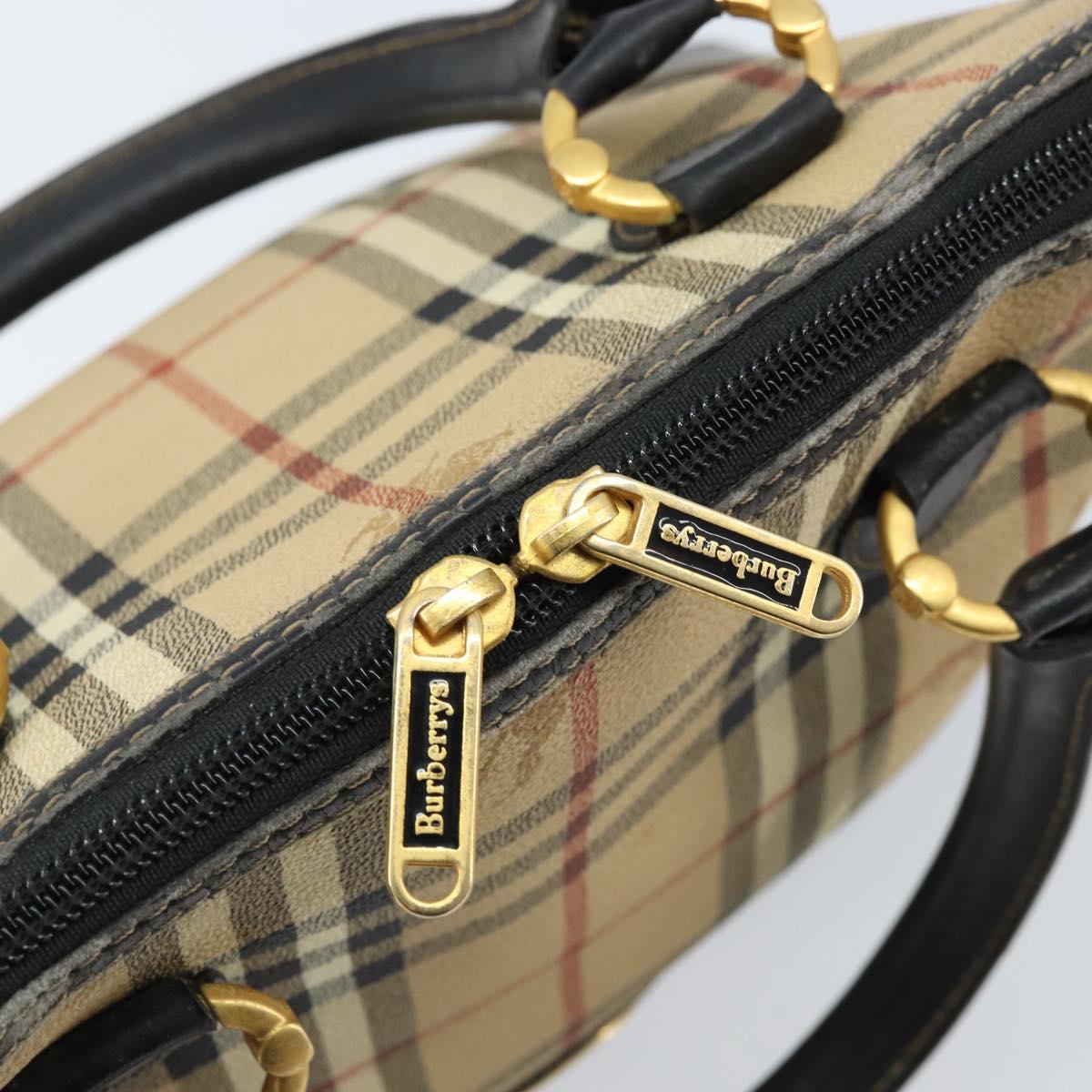 Burberrys Nova Check Hand Bag PVC Beige Gold Auth bs33587