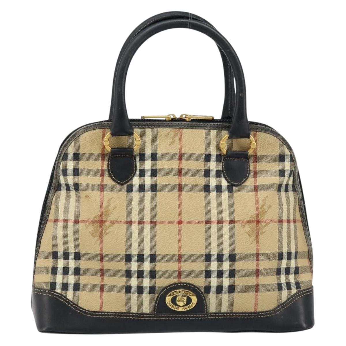 Burberrys Nova Check Hand Bag PVC Beige Gold Auth bs33587