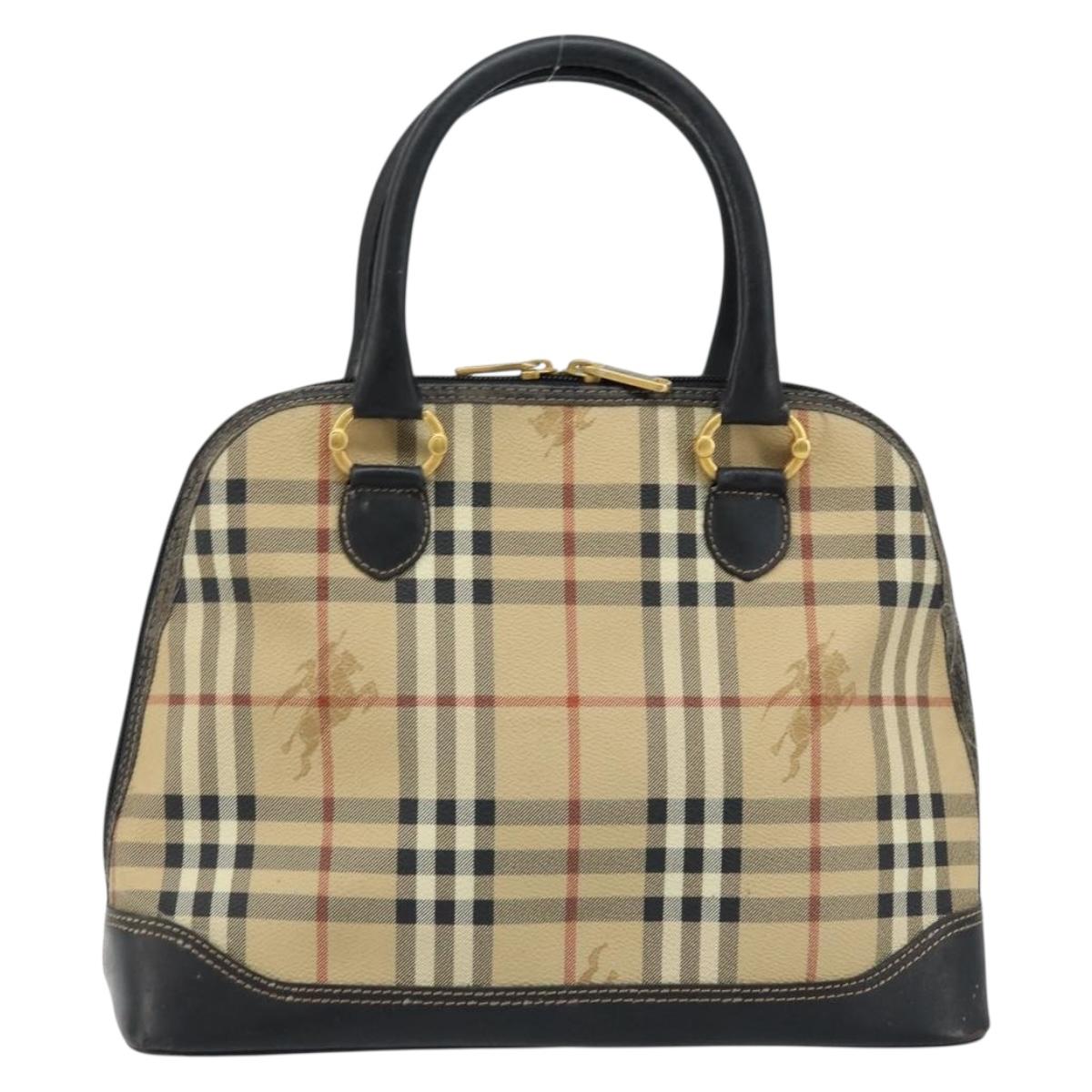 Burberrys Nova Check Hand Bag PVC Beige Gold Auth bs33587