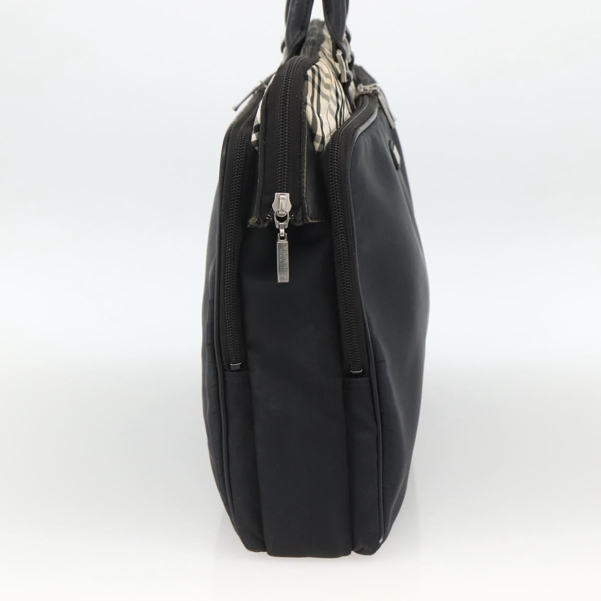 BURBERRY Nova Check Black label Hand Bag Nylon Silver Black Auth bs33588