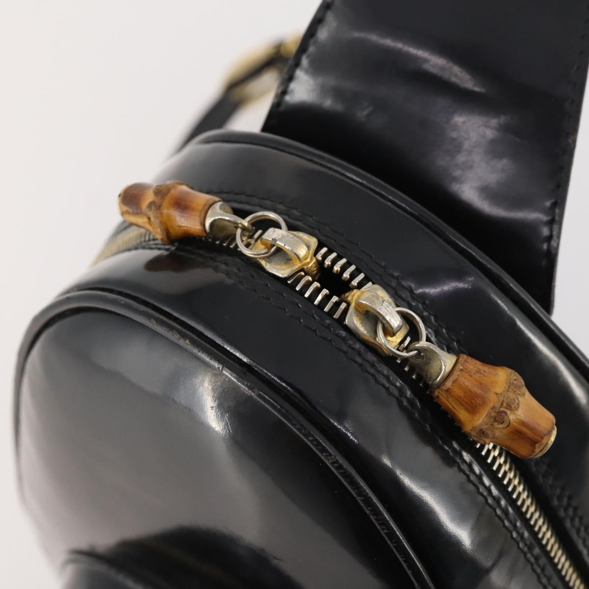 GUCCI Bamboo Body Bag Patent leather Black Gold Auth bs33591