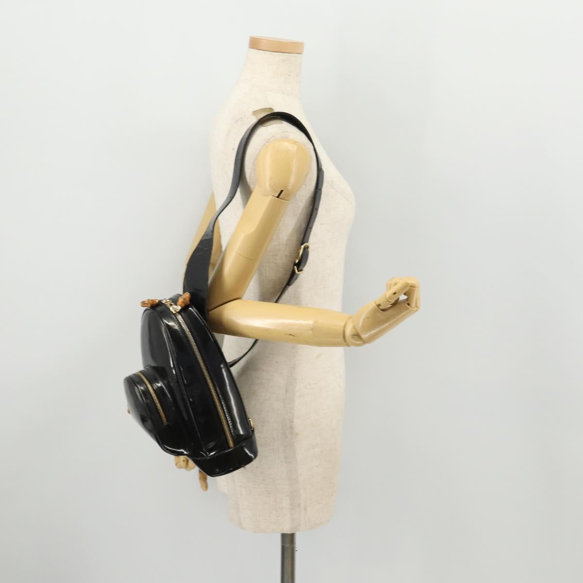 GUCCI Bamboo Body Bag Patent leather Black Gold Auth bs33591