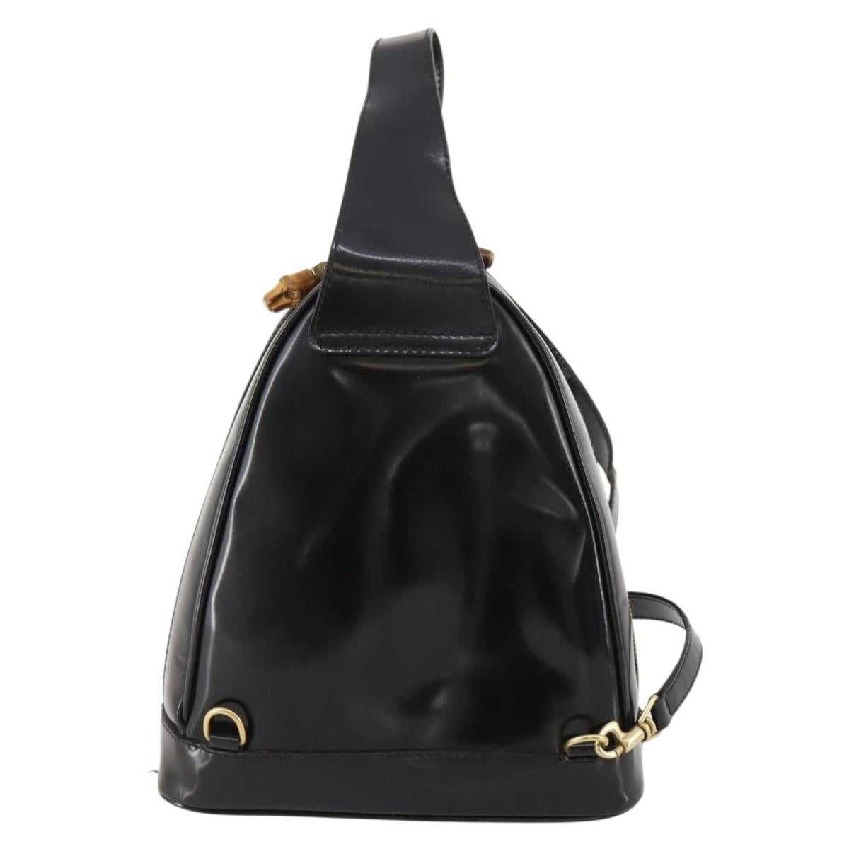 GUCCI Bamboo Body Bag Patent leather Black Gold Auth bs33591