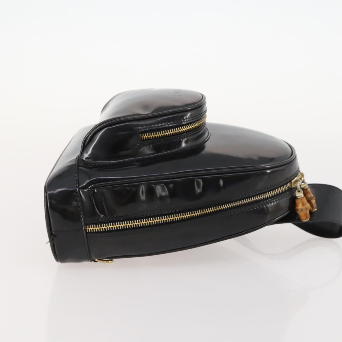 GUCCI Bamboo Body Bag Patent leather Black Gold Auth bs33591