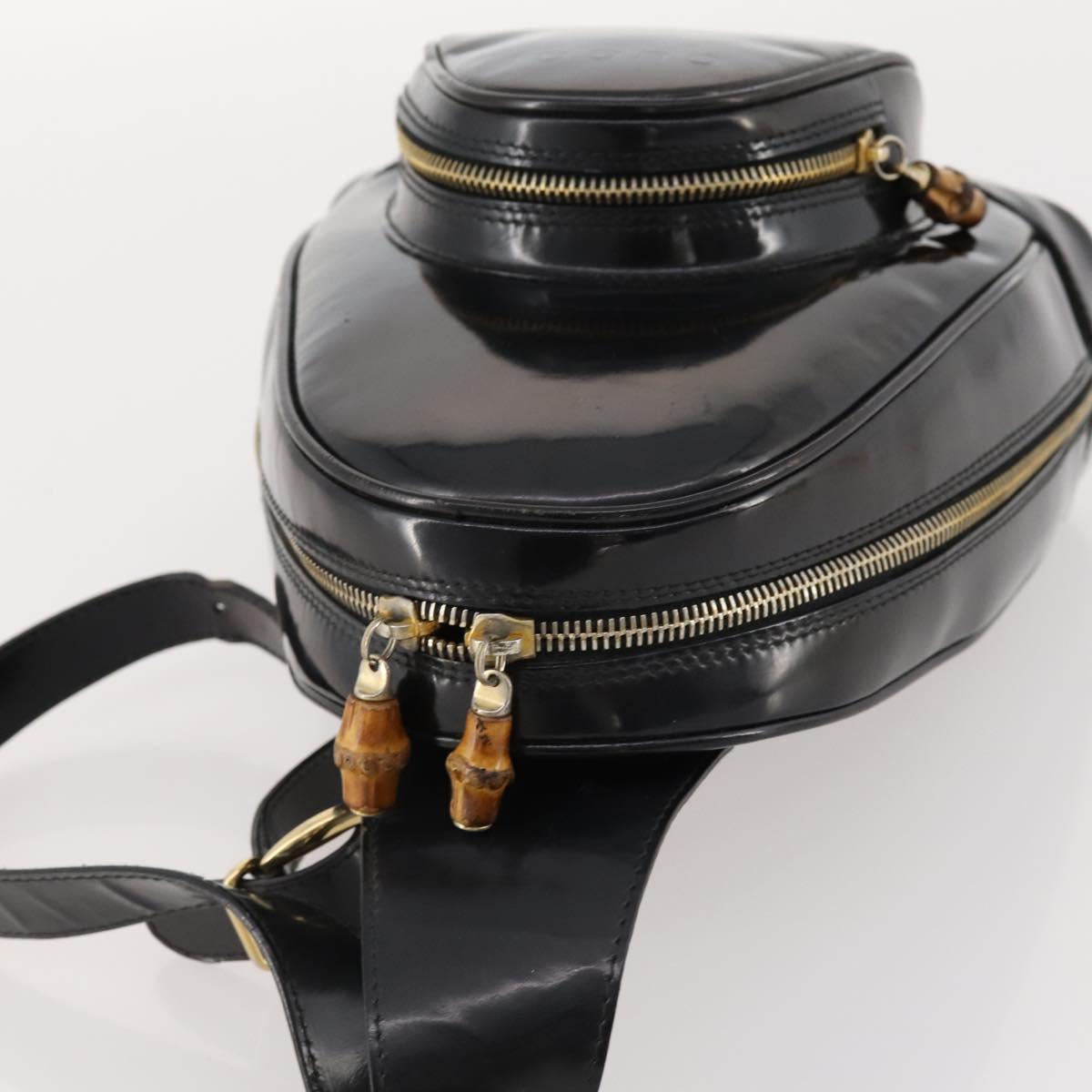 GUCCI Bamboo Body Bag Patent leather Black Gold Auth bs33591