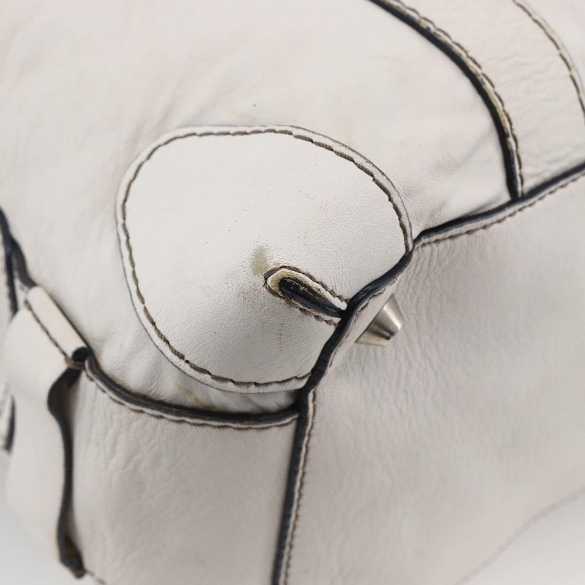 Chloe Hand Bag Leather White Silver Auth bs33592