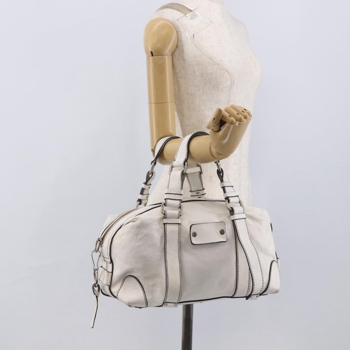 Chloe Hand Bag Leather White Silver Auth bs33592