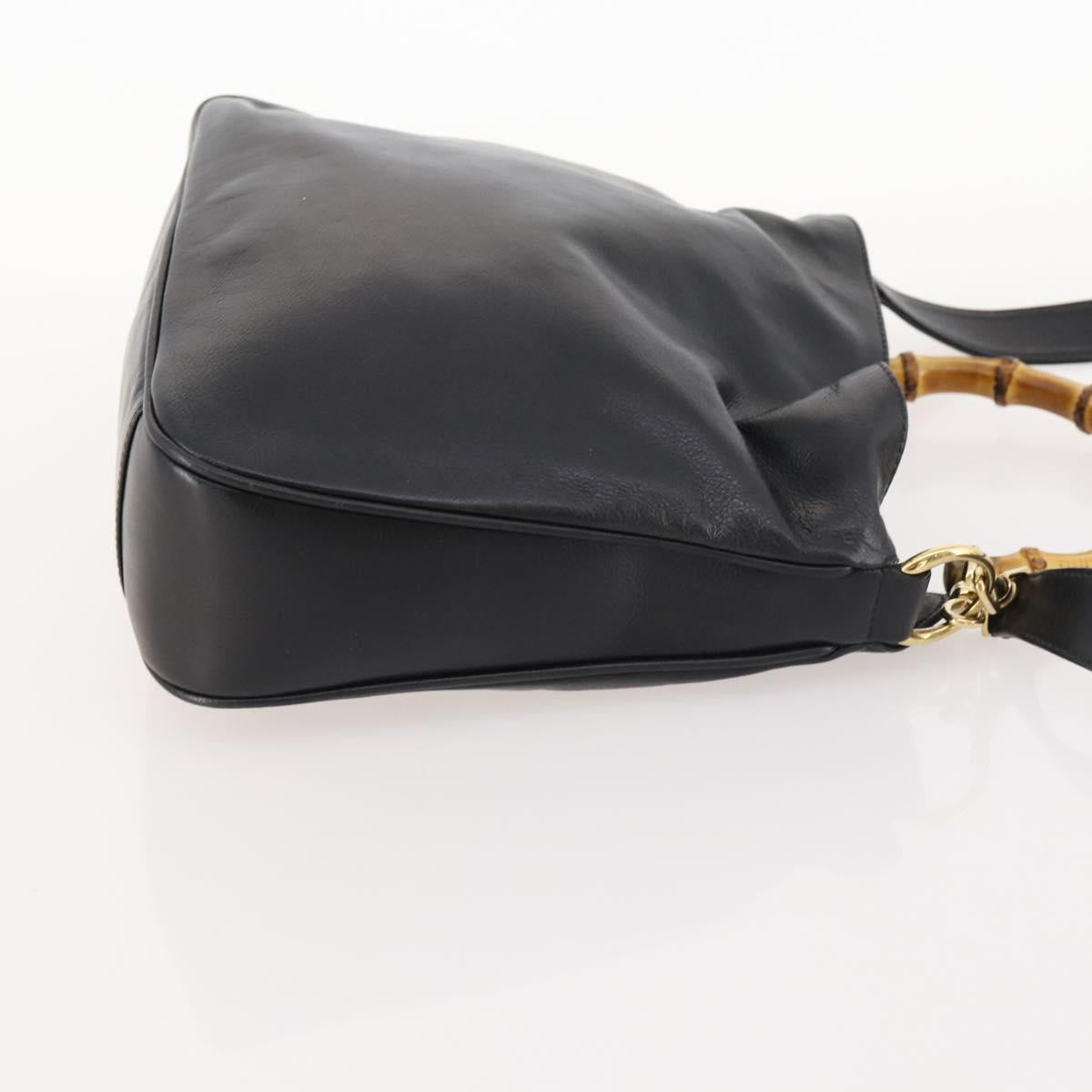 GUCCI Bamboo Hand Bag Leather 2way Black Gold 001 1705 1638 Auth bs33593