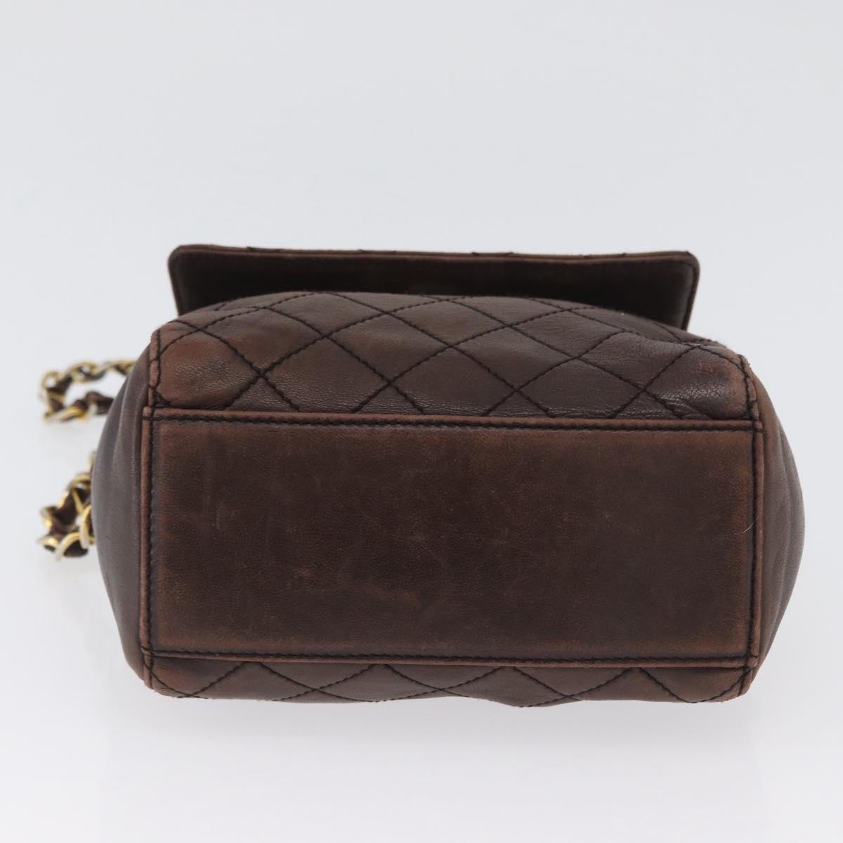 PRADA Chain Shoulder Bag Leather Brown Gold Auth bs33596