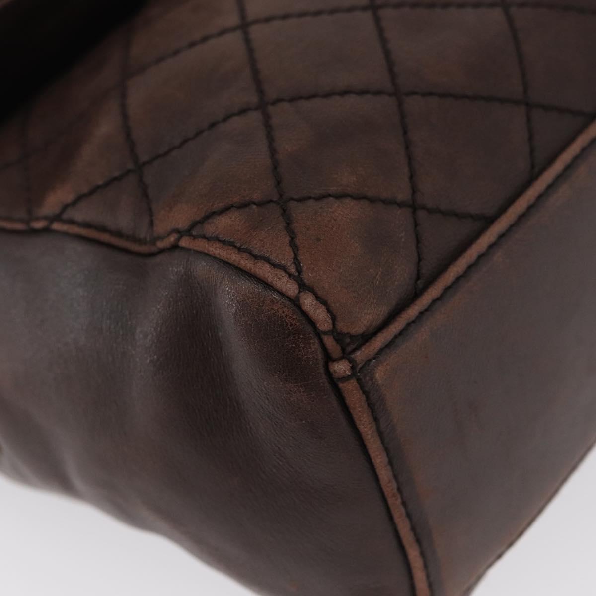 PRADA Chain Shoulder Bag Leather Brown Gold Auth bs33596