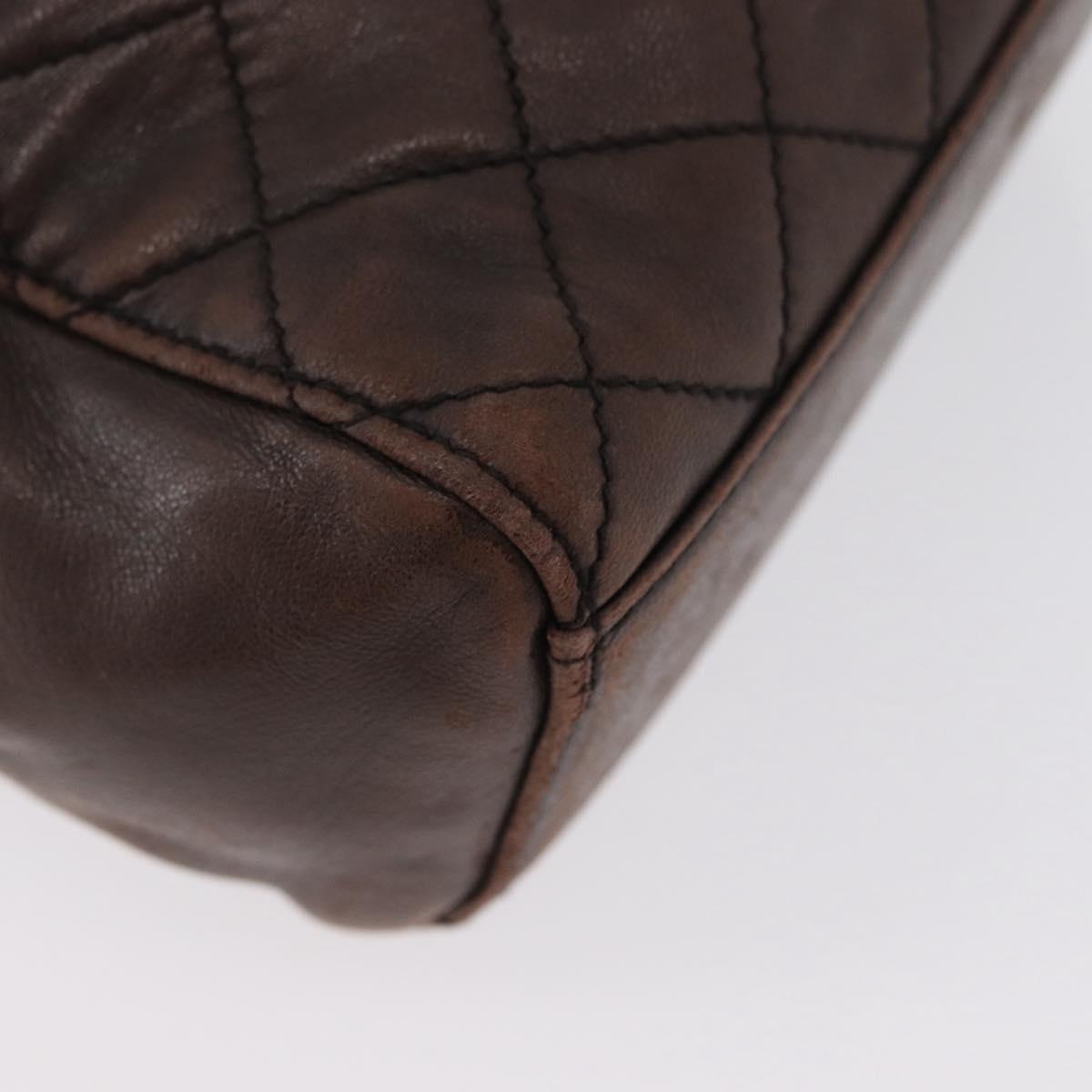 PRADA Chain Shoulder Bag Leather Brown Gold Auth bs33596