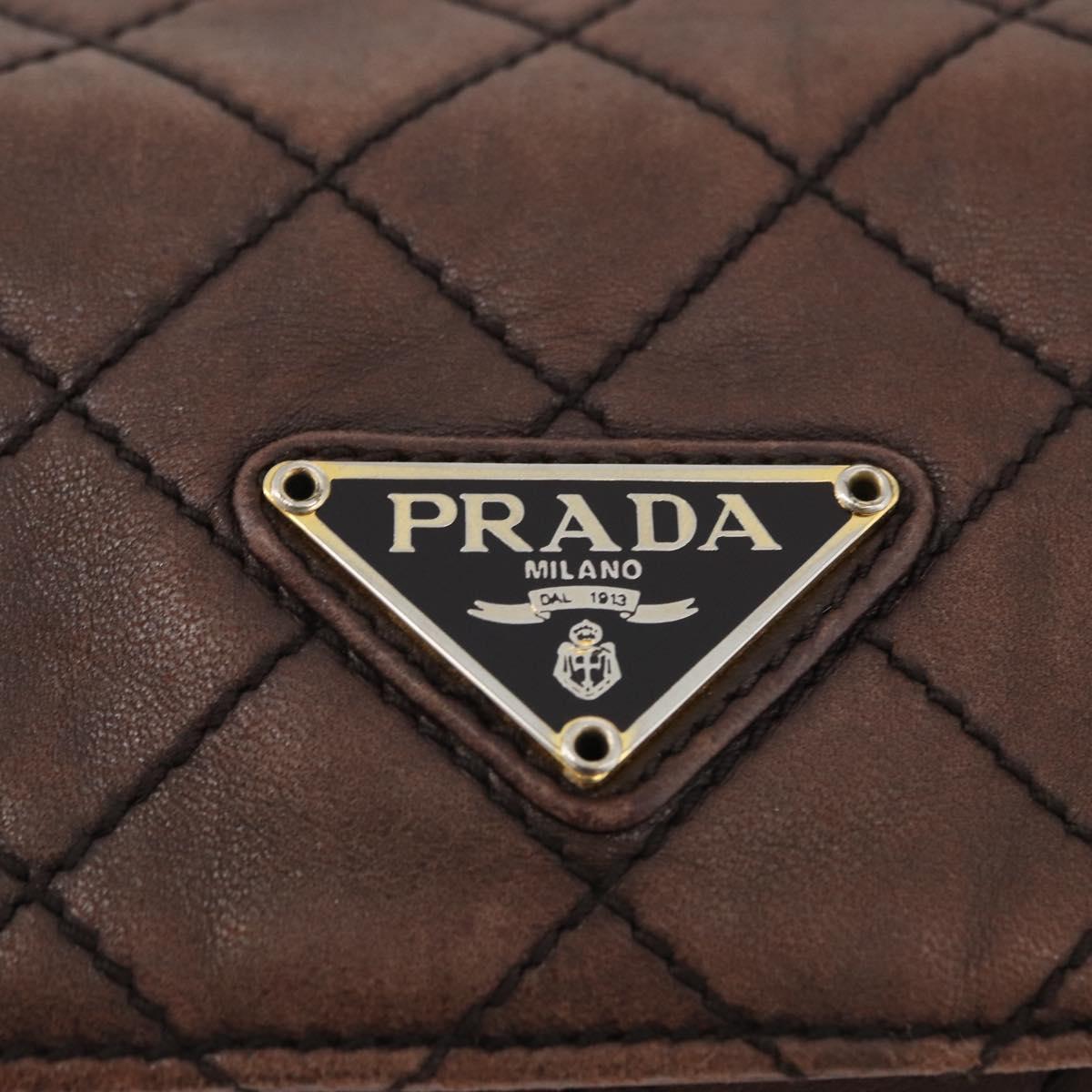 PRADA Chain Shoulder Bag Leather Brown Gold Auth bs33596