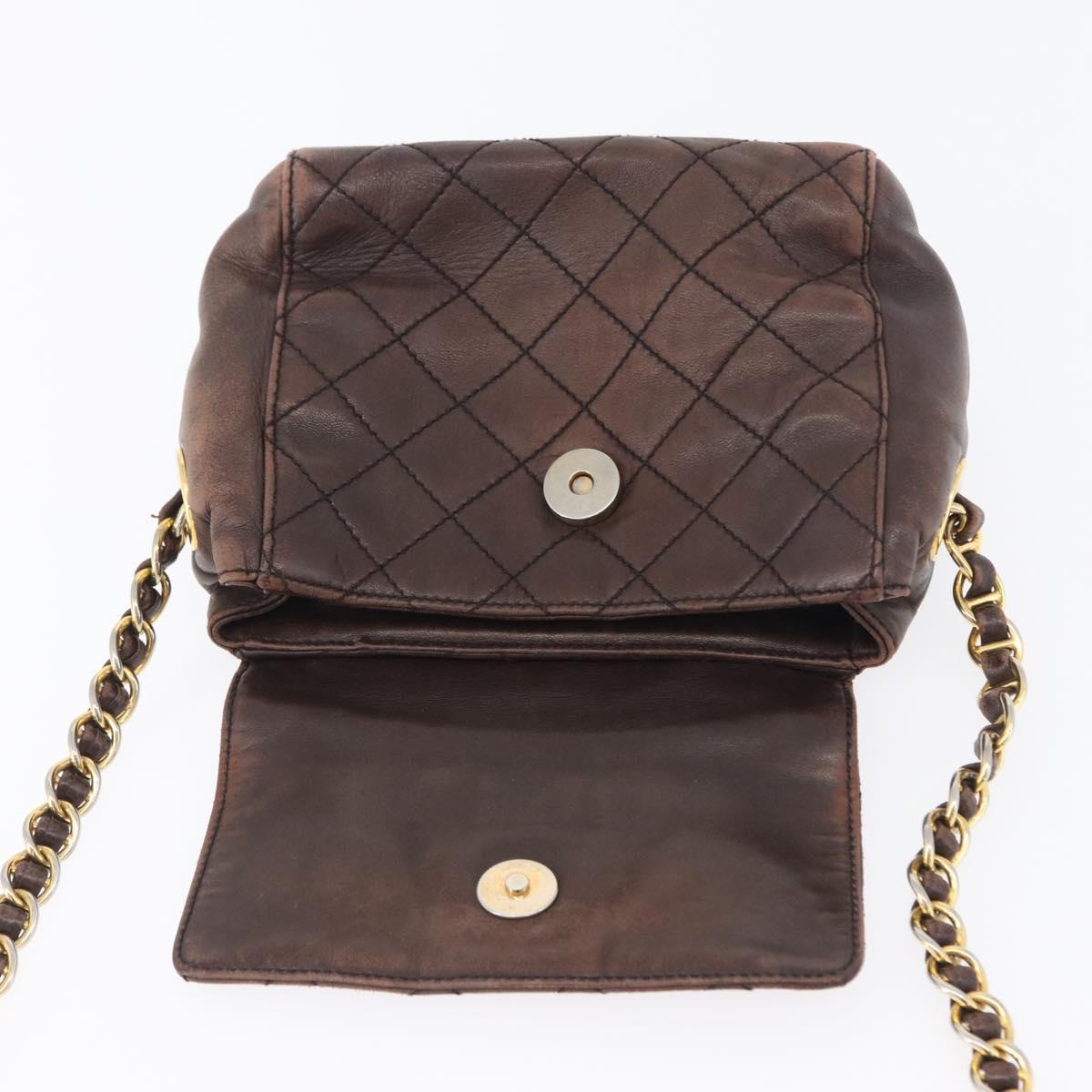 PRADA Chain Shoulder Bag Leather Brown Gold Auth bs33596