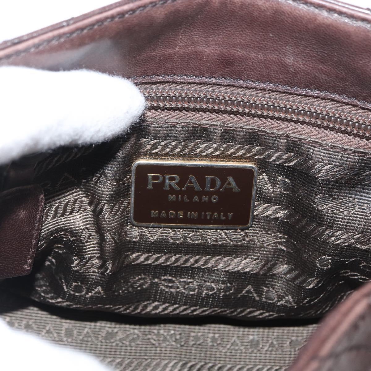 PRADA Chain Shoulder Bag Leather Brown Gold Auth bs33596
