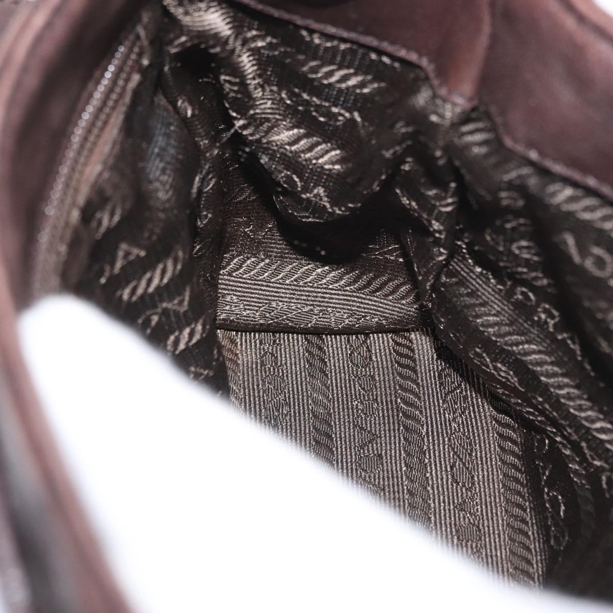 PRADA Chain Shoulder Bag Leather Brown Gold Auth bs33596