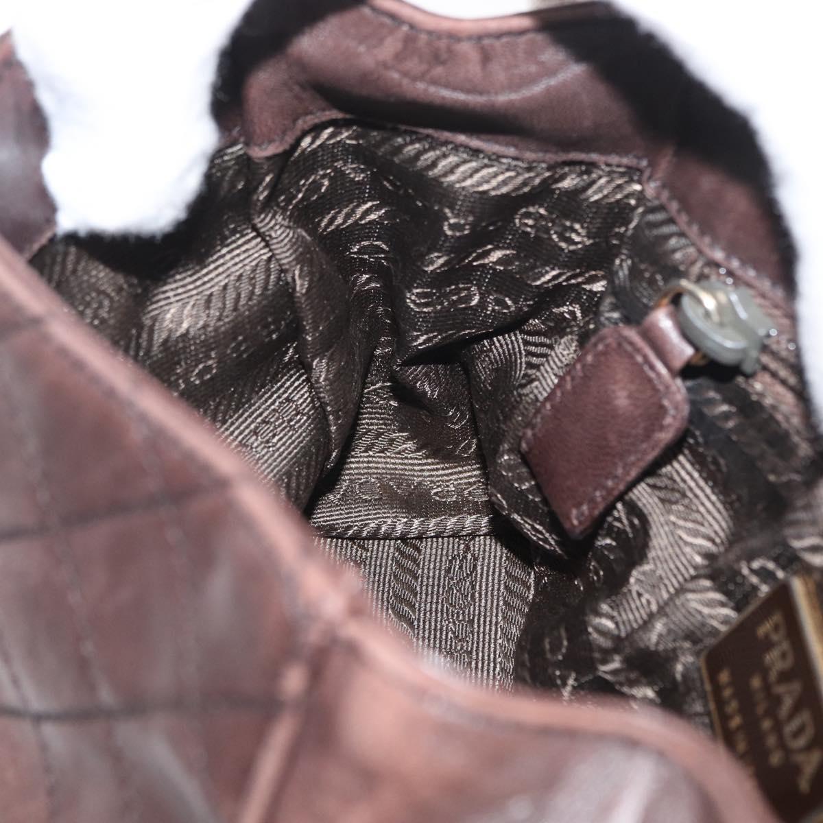 PRADA Chain Shoulder Bag Leather Brown Gold Auth bs33596