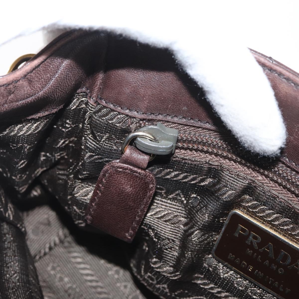 PRADA Chain Shoulder Bag Leather Brown Gold Auth bs33596