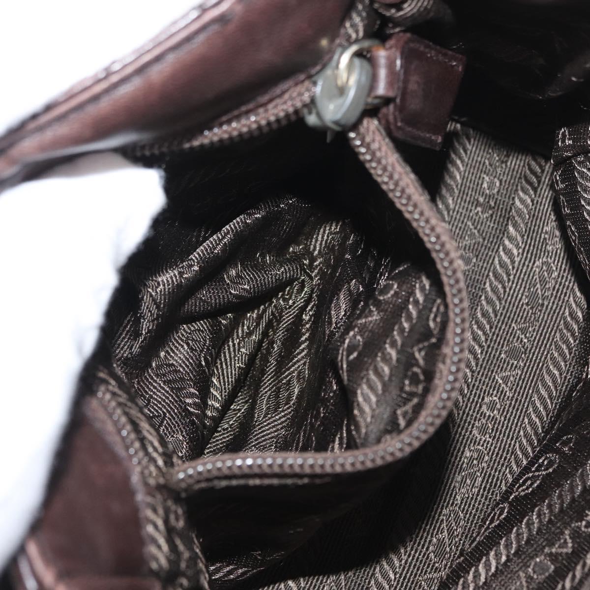 PRADA Chain Shoulder Bag Leather Brown Gold Auth bs33596