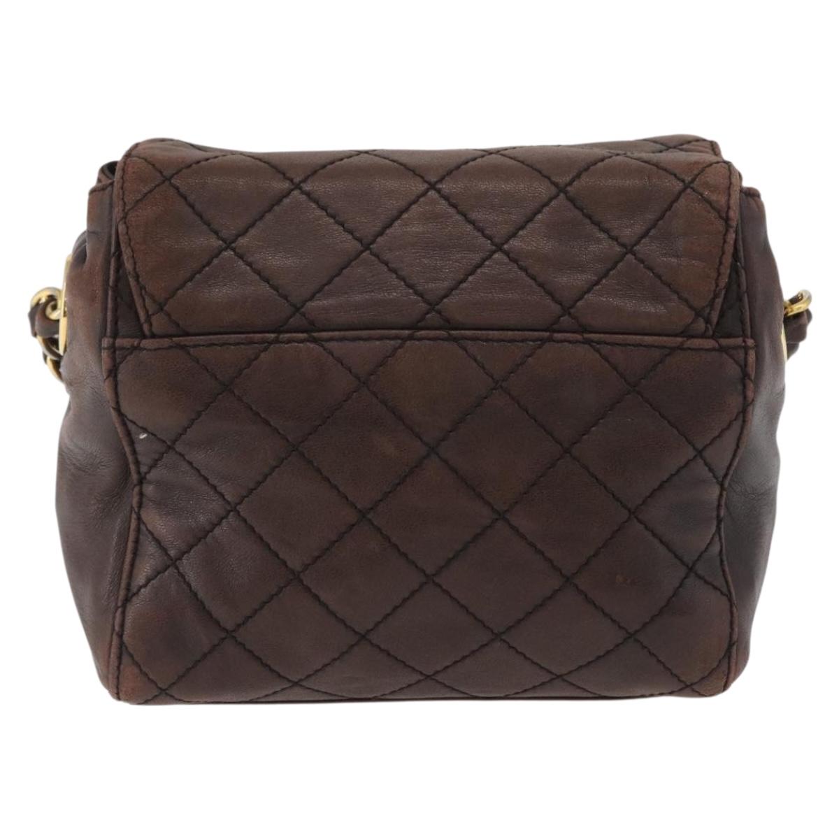 PRADA Chain Shoulder Bag Leather Brown Gold Auth bs33596