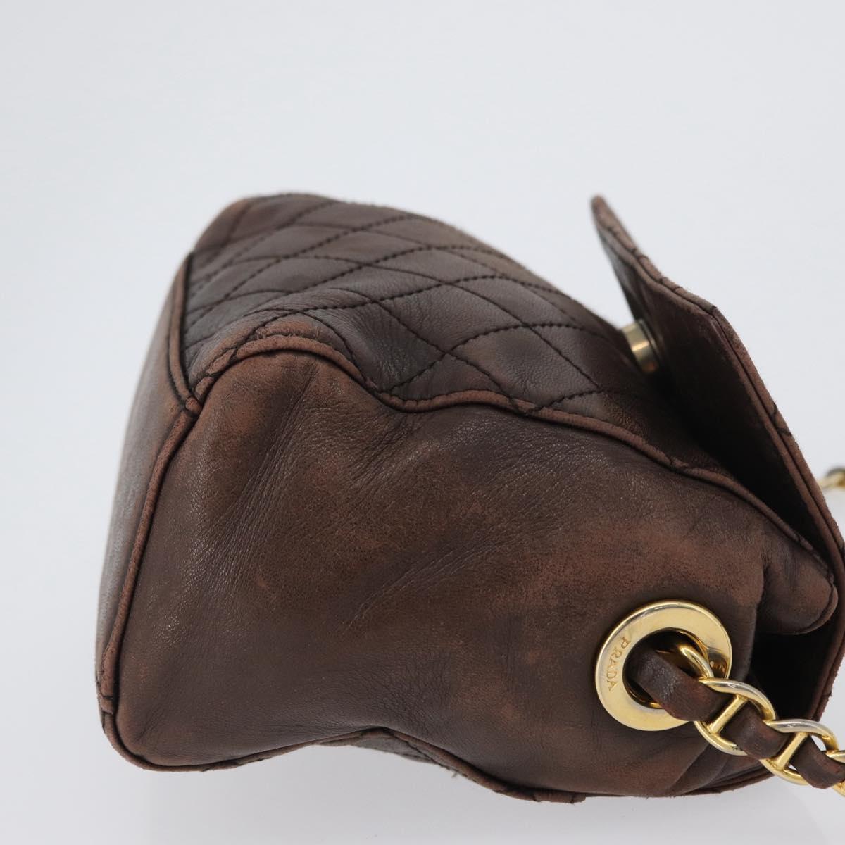 PRADA Chain Shoulder Bag Leather Brown Gold Auth bs33596