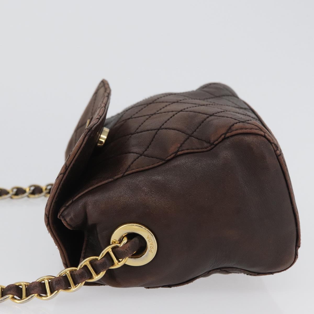 PRADA Chain Shoulder Bag Leather Brown Gold Auth bs33596