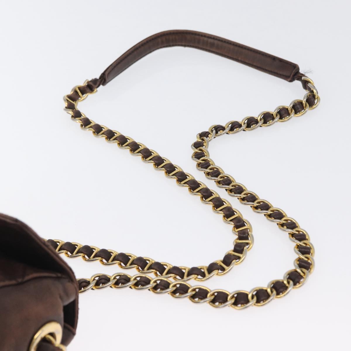 PRADA Chain Shoulder Bag Leather Brown Gold Auth bs33596