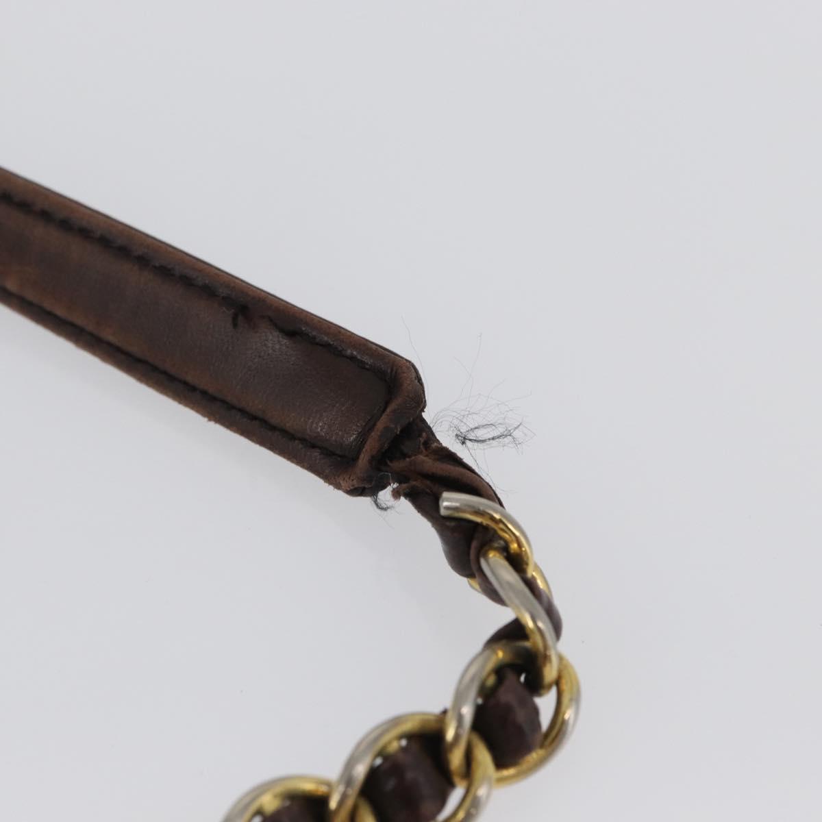 PRADA Chain Shoulder Bag Leather Brown Gold Auth bs33596