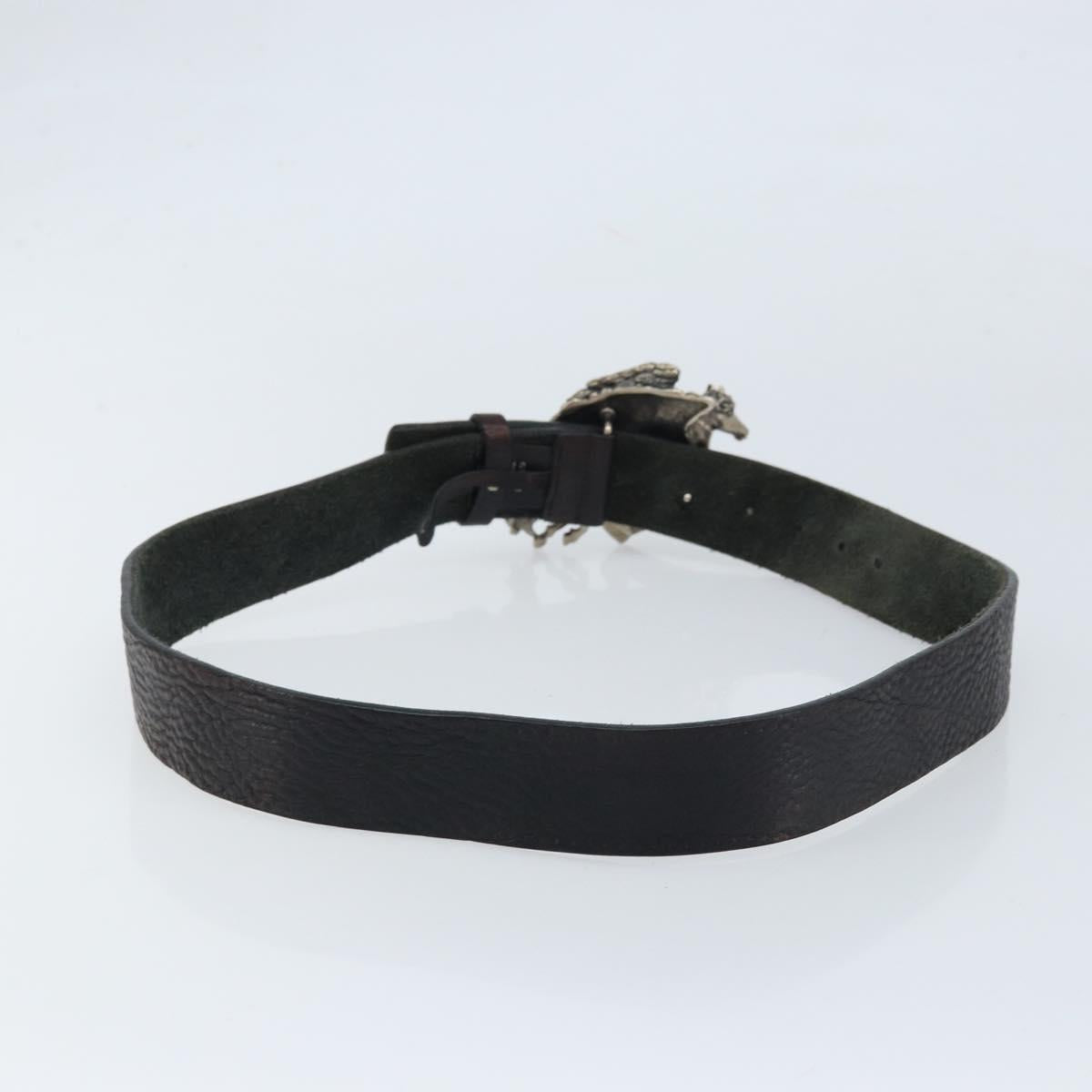 GUCCI Belt Leather 42.5"" Brown Silver 256262 Auth bs33597