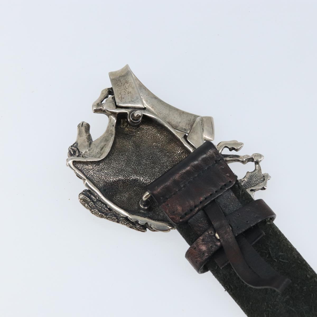 GUCCI Belt Leather 42.5"" Brown Silver 256262 Auth bs33597