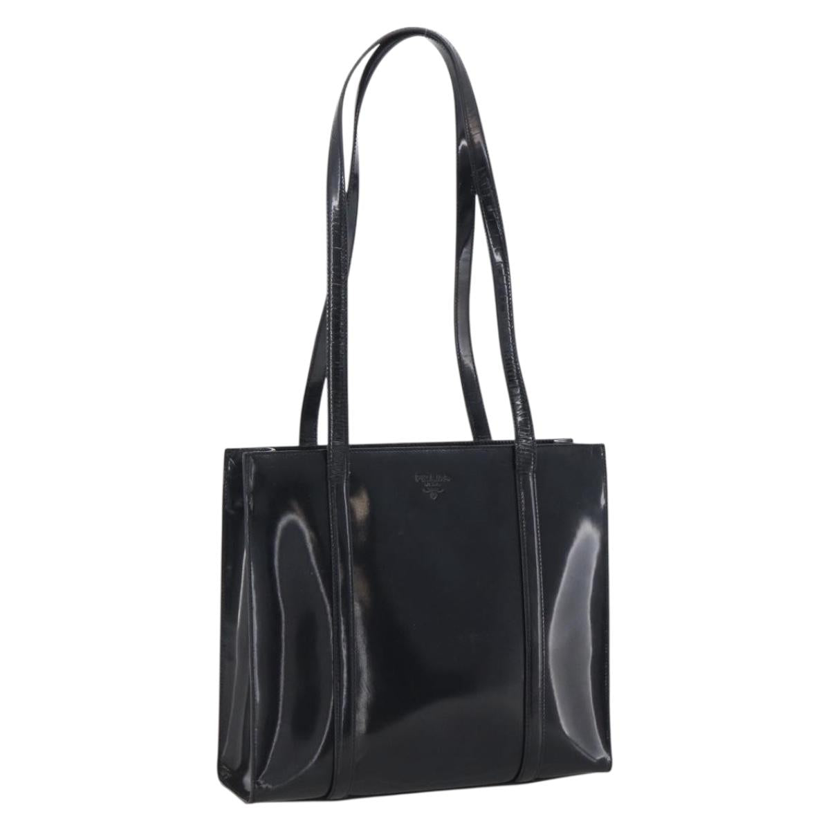 PRADA Tote Bag Leather Black Silver Auth bs33598