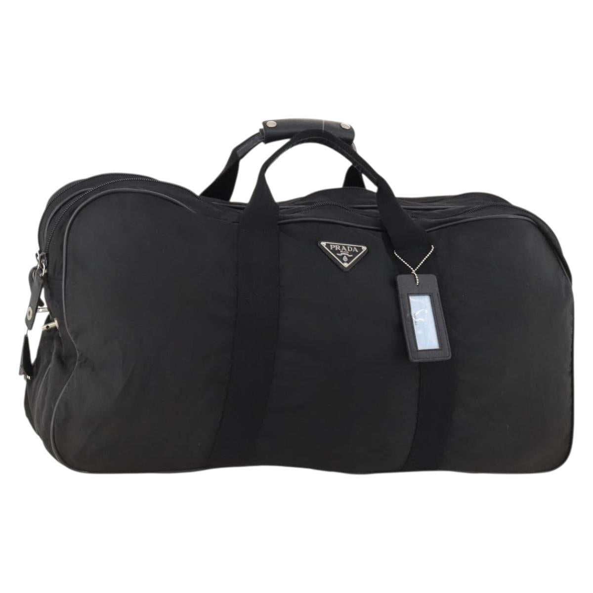 PRADA Boston Bag Nylon Black Silver Auth bs33605