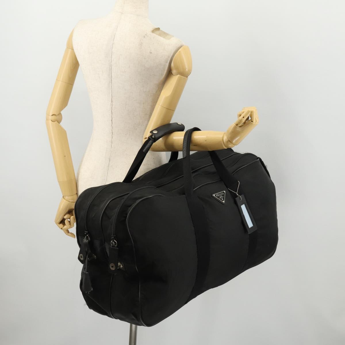 PRADA Boston Bag Nylon Black Silver Auth bs33605