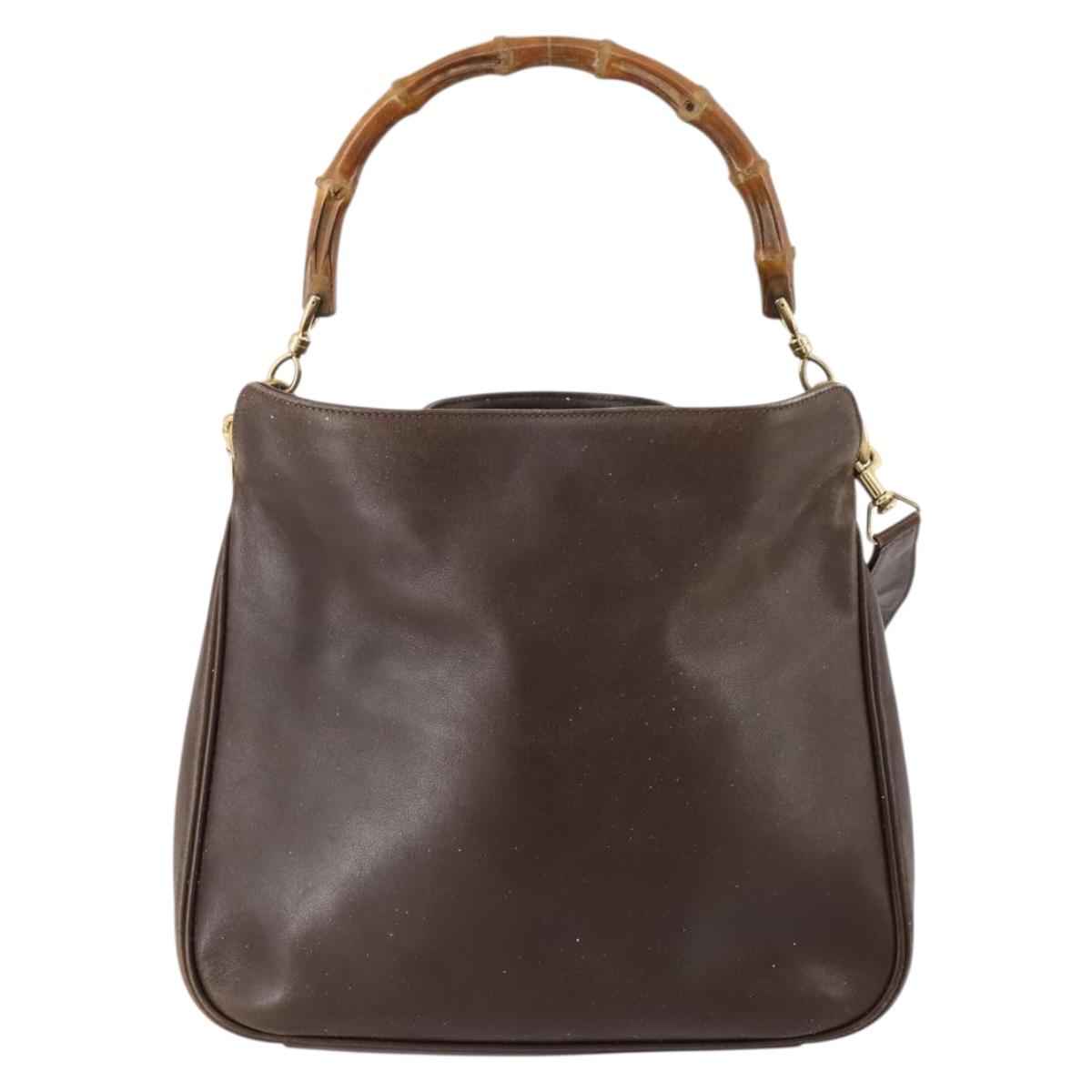 GUCCI Bamboo Hand Bag Leather 2way Brown Gold 001 3444 1638 Auth bs33606