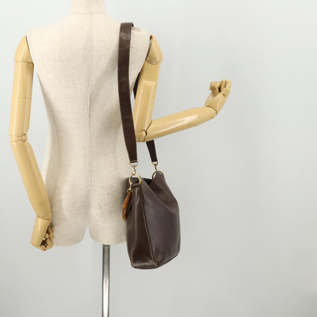 GUCCI Bamboo Hand Bag Leather 2way Brown Gold 001 3444 1638 Auth bs33606