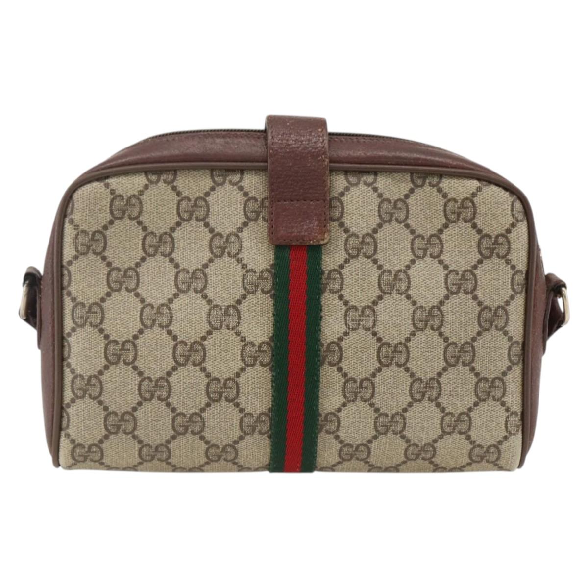 GUCCI GG Supreme Web Sherry Line Bag PVC Beige Gold 89 02 055 Auth bs33607