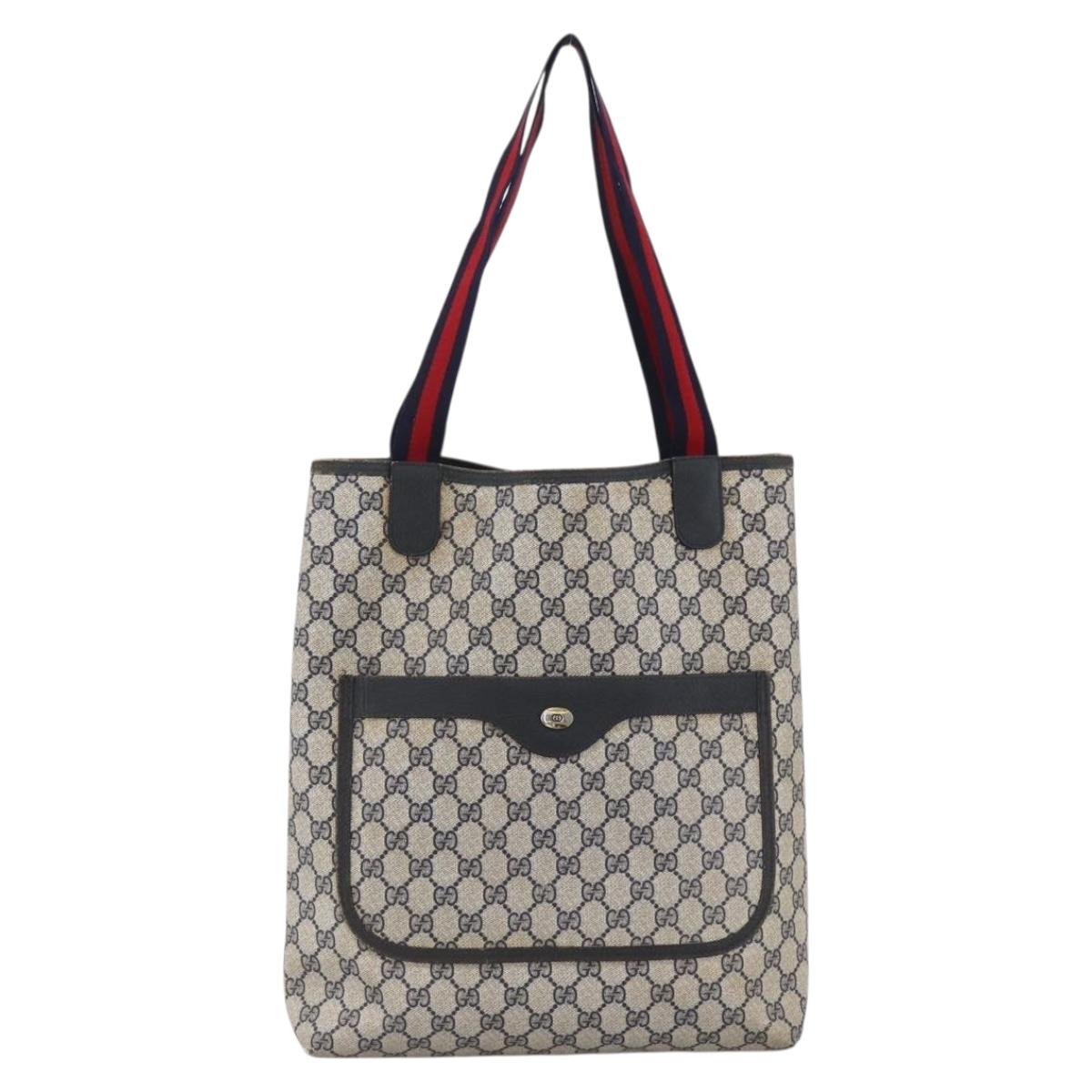 GUCCI GG Supreme Sherry Line Tote Bag PVC Navy Gold 120 02 003 Auth bs33609