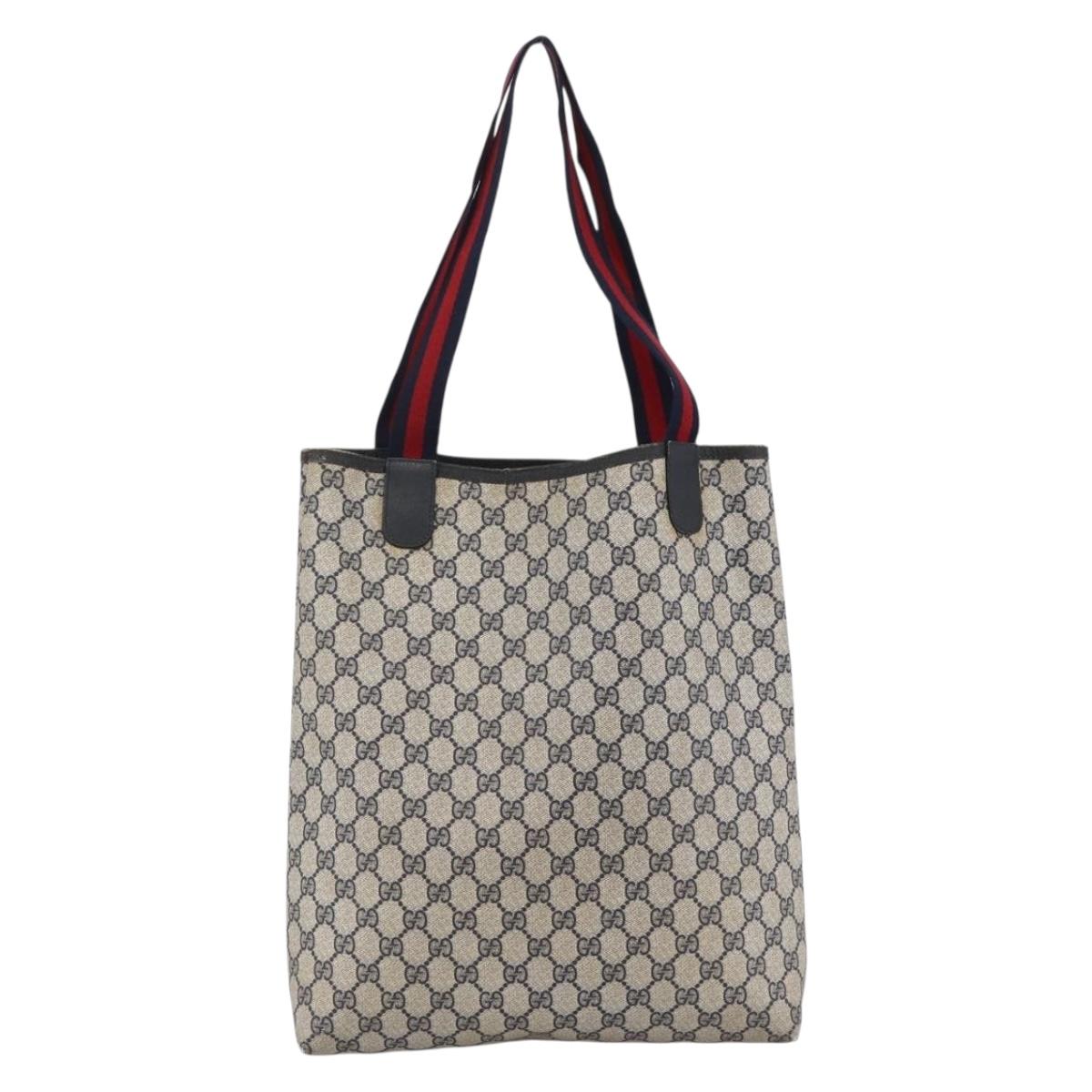 GUCCI GG Supreme Sherry Line Tote Bag PVC Navy Gold 120 02 003 Auth bs33609