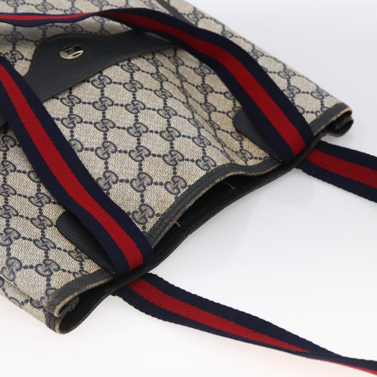 GUCCI GG Supreme Sherry Line Tote Bag PVC Navy Gold 120 02 003 Auth bs33609