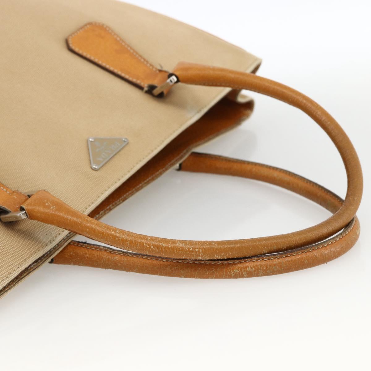 PRADA Hand Bag Canvas Beige Silver Auth bs33611