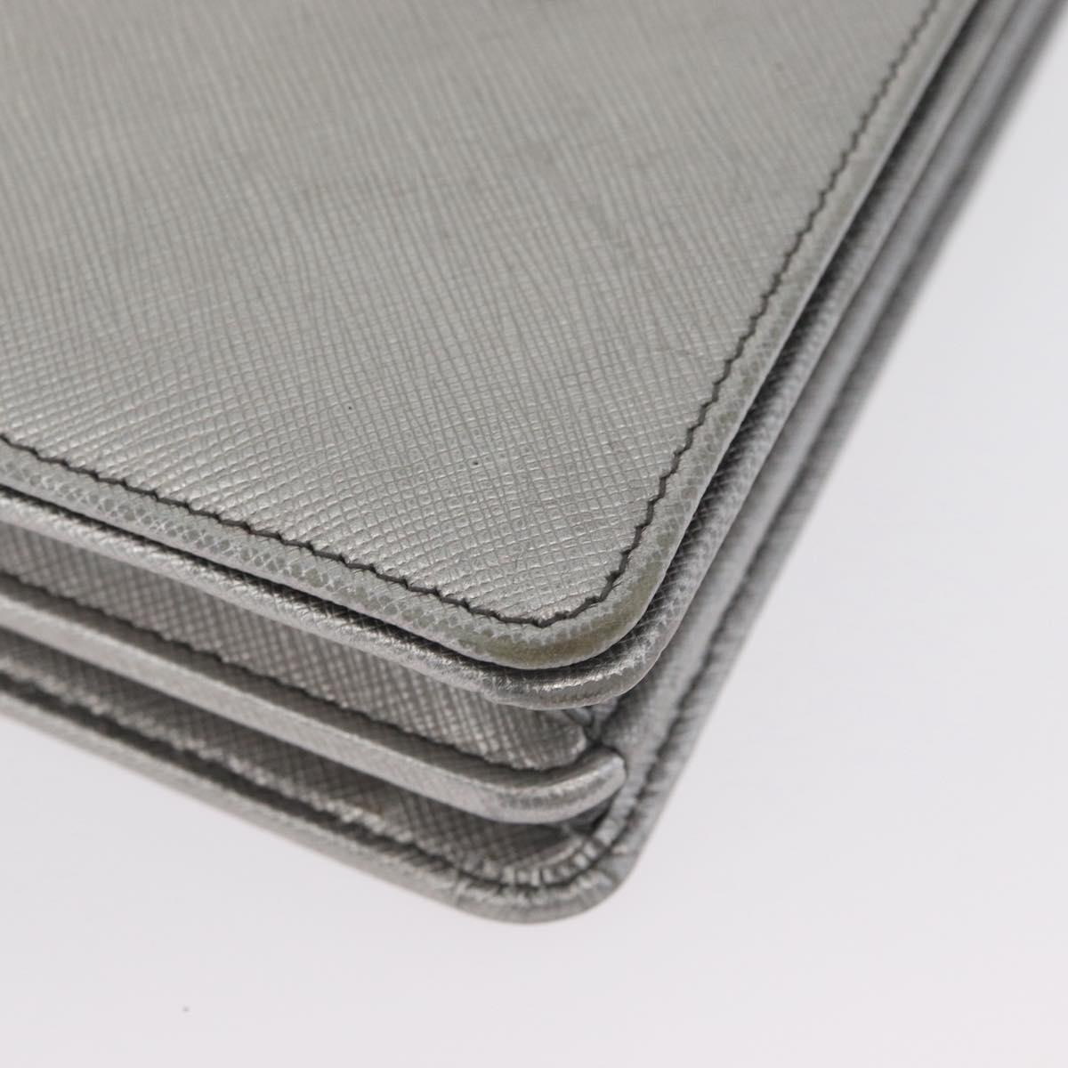 PRADA Chain Shoulder Bag Safiano leather Silver Auth bs33612