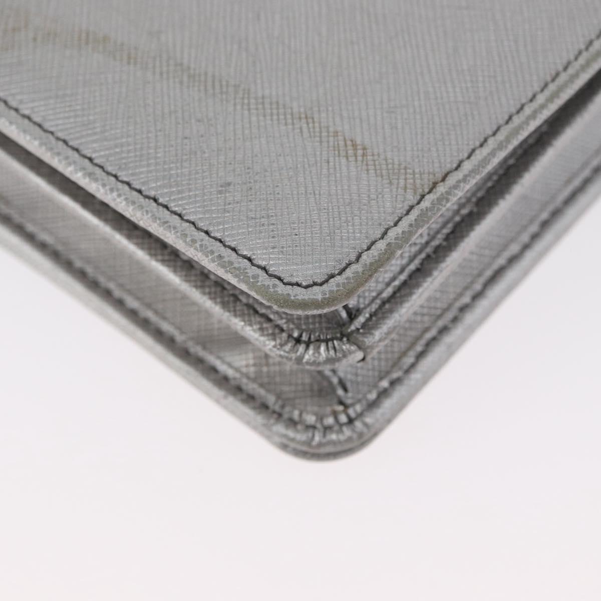 PRADA Chain Shoulder Bag Safiano leather Silver Auth bs33612