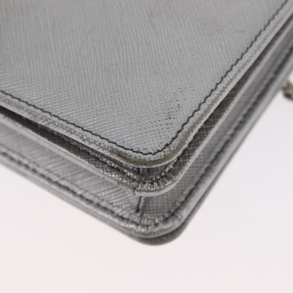 PRADA Chain Shoulder Bag Safiano leather Silver Auth bs33612