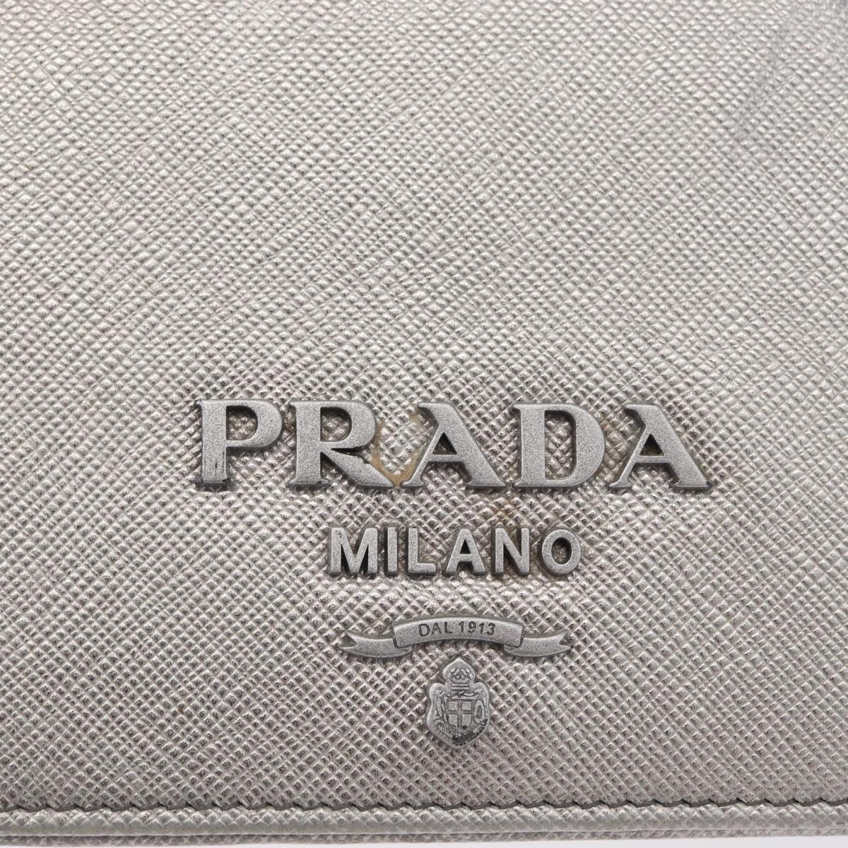 PRADA Chain Shoulder Bag Safiano leather Silver Auth bs33612