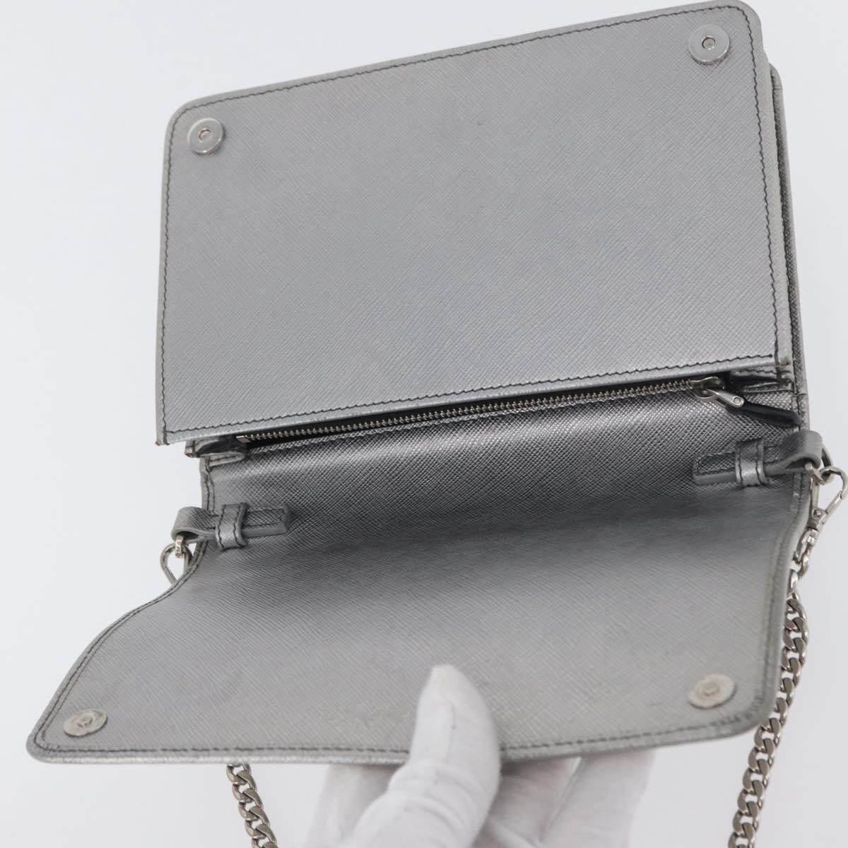 PRADA Chain Shoulder Bag Safiano leather Silver Auth bs33612